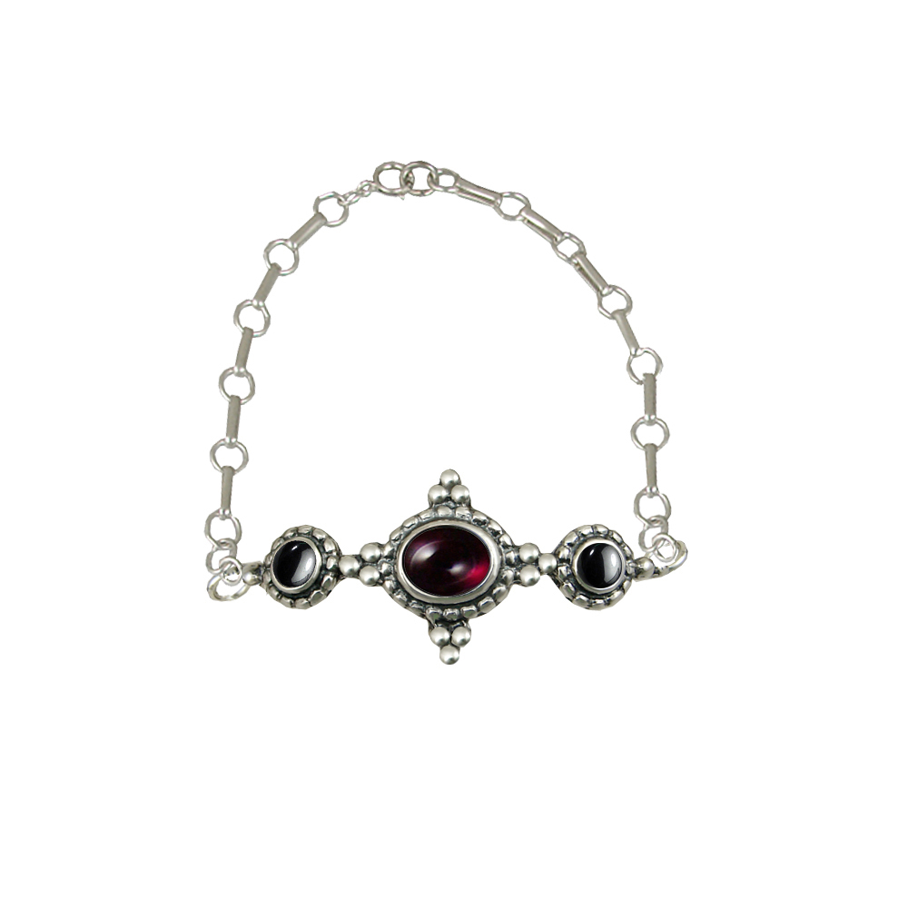 Sterling Silver Gemstone Adjustable Chain Bracelet With Garnet And Hematite